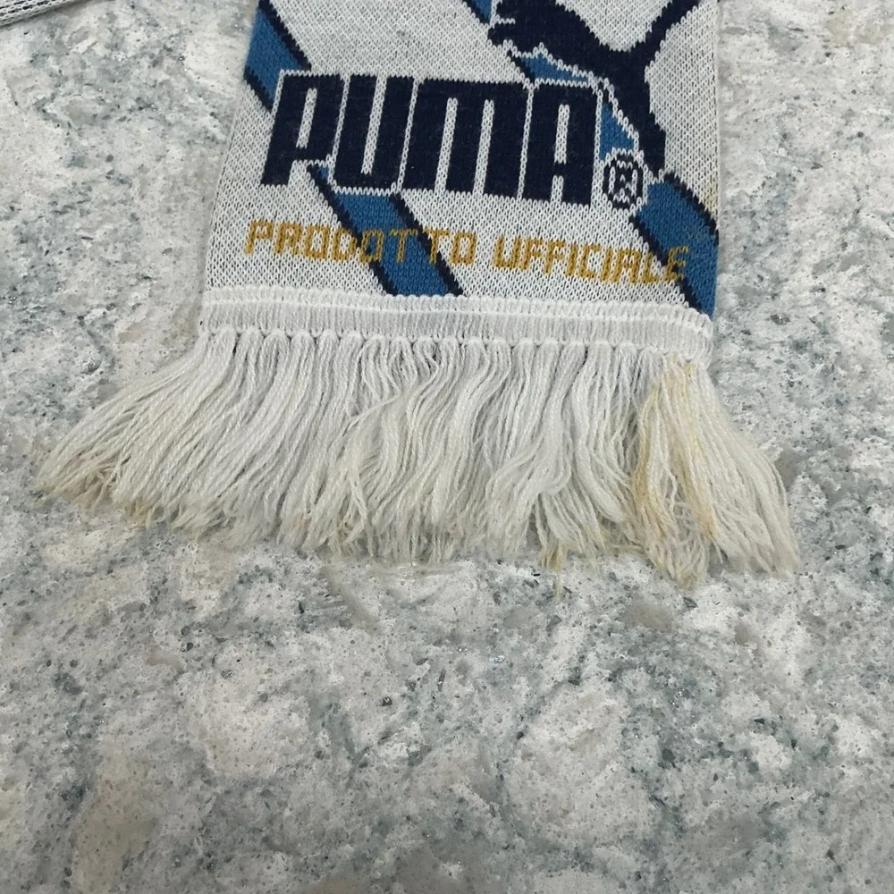Puma Scarf Italia FIGC Soccer OS White Blue Striped Knit Fringe Made in Italy